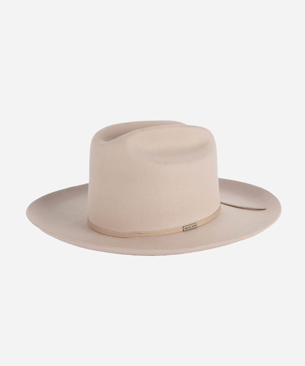 Gigi Pip felt hats for women - Ezra Western - classic cattleman crown with a stiff, upturned brim and features a removable tonal grosgrain band [ivory]