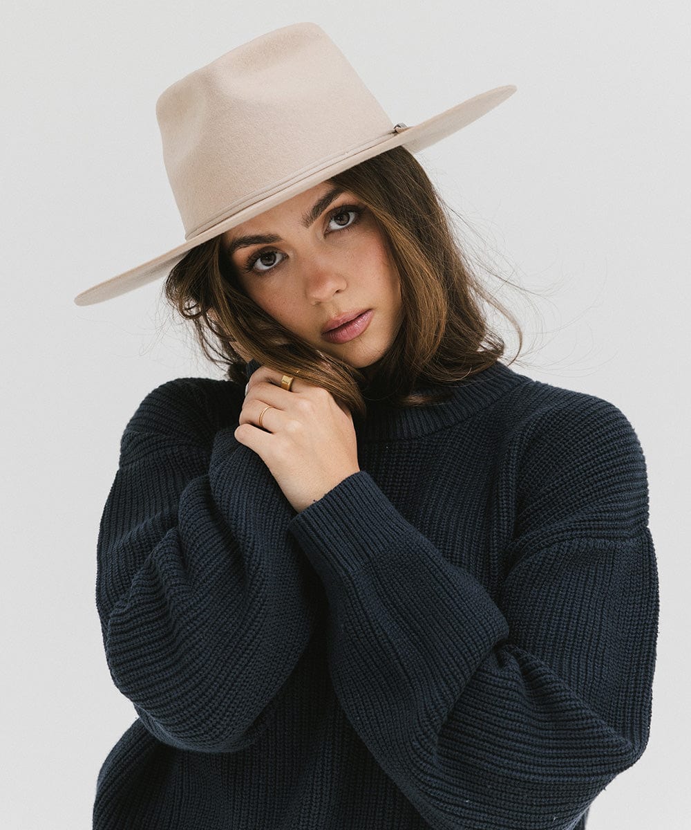 Gigi Pip felt hats for women - Emery Teardrop Fedora - 100% australian wool teardrop pinched fedora featuring a tonal grosgrain ribbon trim branded with Gigi Pip [cream]