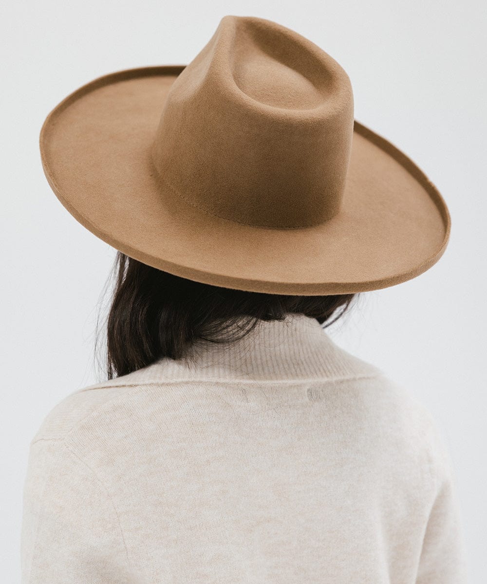 Gigi Pip felt hats for women - Amelia Wide Brim Fedora - 100% australian wool wide brim fedora with a pinched teardrop crown + pencil rolled brim [brown]