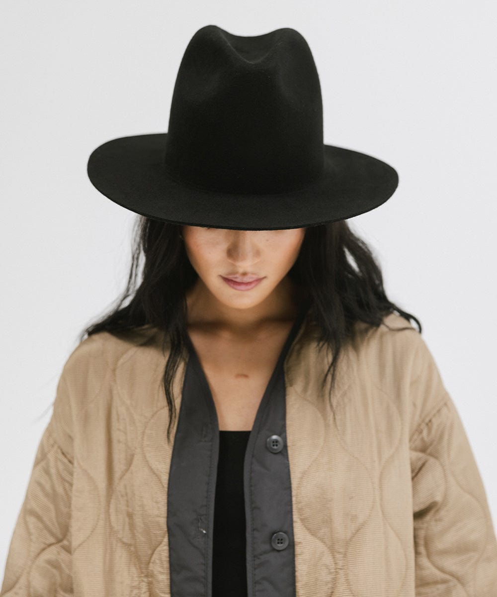 Gigi Pip felt hats for women - Billie Tall Fedora - tall crown fedora with a short and stiff flat brim [black]