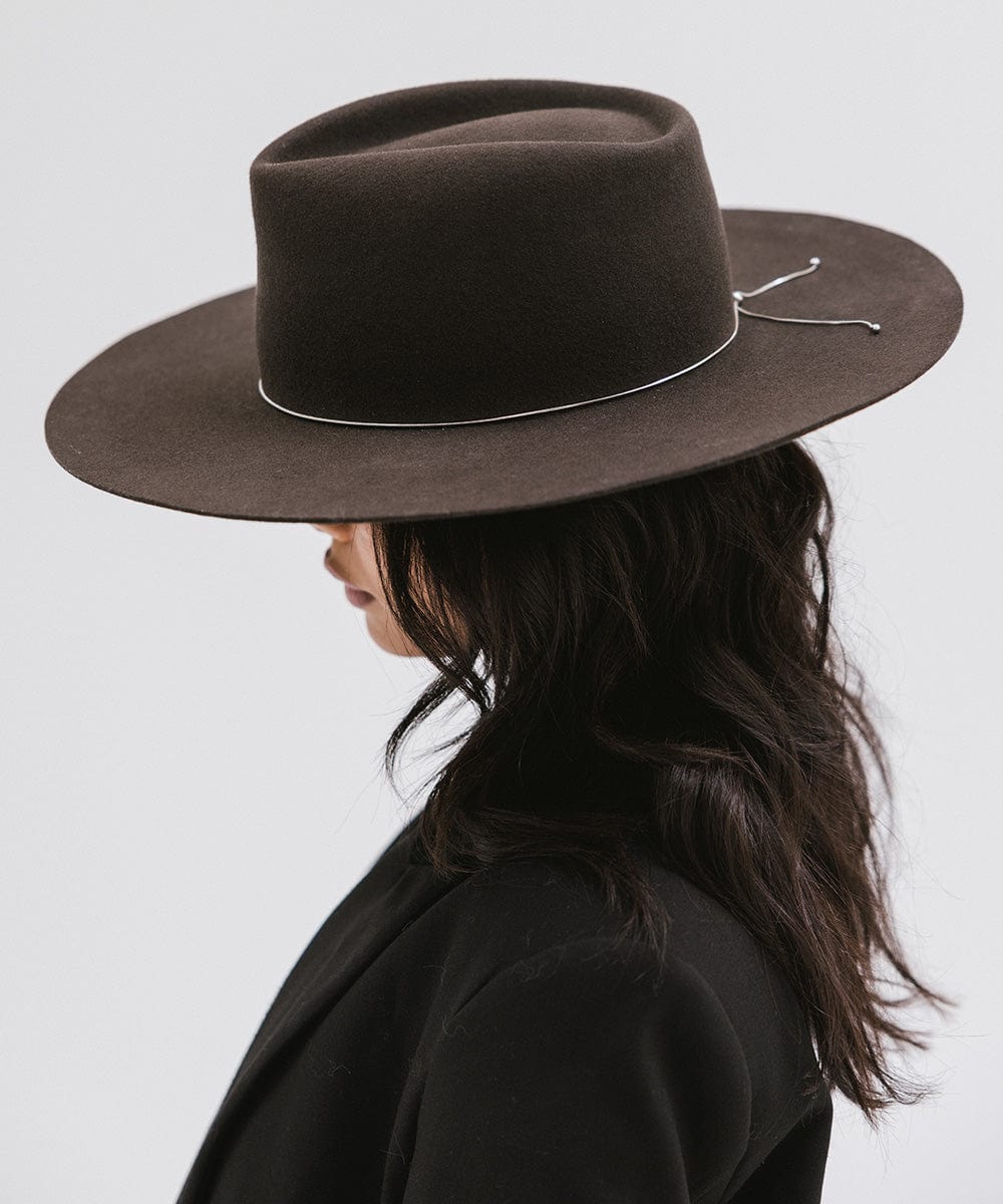 Gigi Pip felt hats for women - Dakota Triangle Crown - stiff, flat wide brim with a triangle crown [dark-brown]