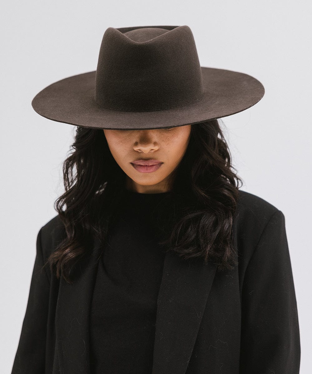 Gigi Pip felt hats for women - Dakota Triangle Crown - stiff, flat wide brim with a triangle crown [dark-brown]