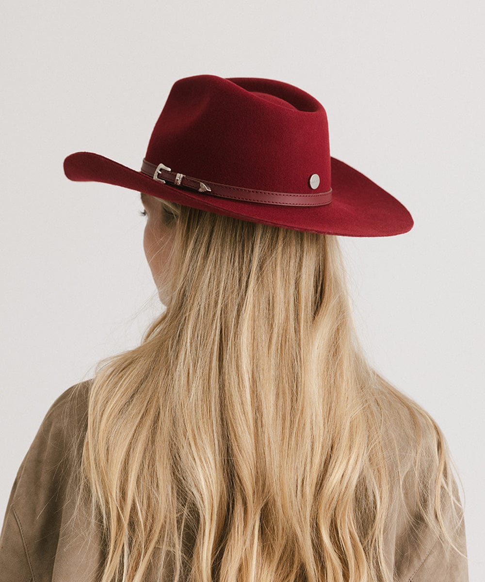 Dean Western Fedora - Gigi Pip Womens western felt hats - classic western felt hat for women with an upturned brim and fedora crown [burgundy]