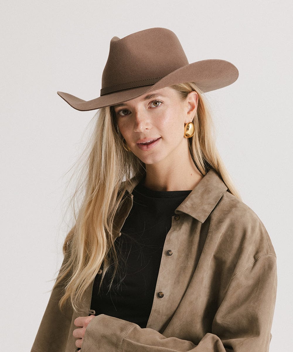 Dean Western Fedora - Gigi Pip Womens western felt hats - classic western felt hat for women with an upturned brim and fedora crown [chocolate]