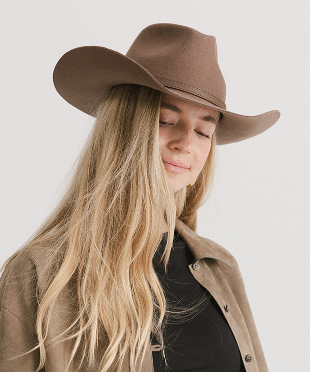 Dean Western Fedora - Gigi Pip Womens western felt hats - classic western felt hat for women with an upturned brim and fedora crown [chocolate]