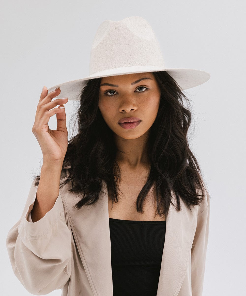 Gigi Pip felt hats for women - Emma Wide Brim Fedora - classic fedora crown with a stiff, a-line brim [mix ivory]