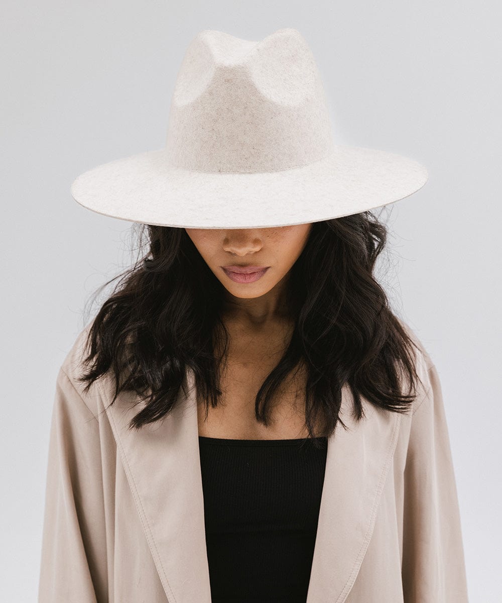 Gigi Pip felt hats for women - Emma Wide Brim Fedora - classic fedora crown with a stiff, a-line brim [mix ivory]