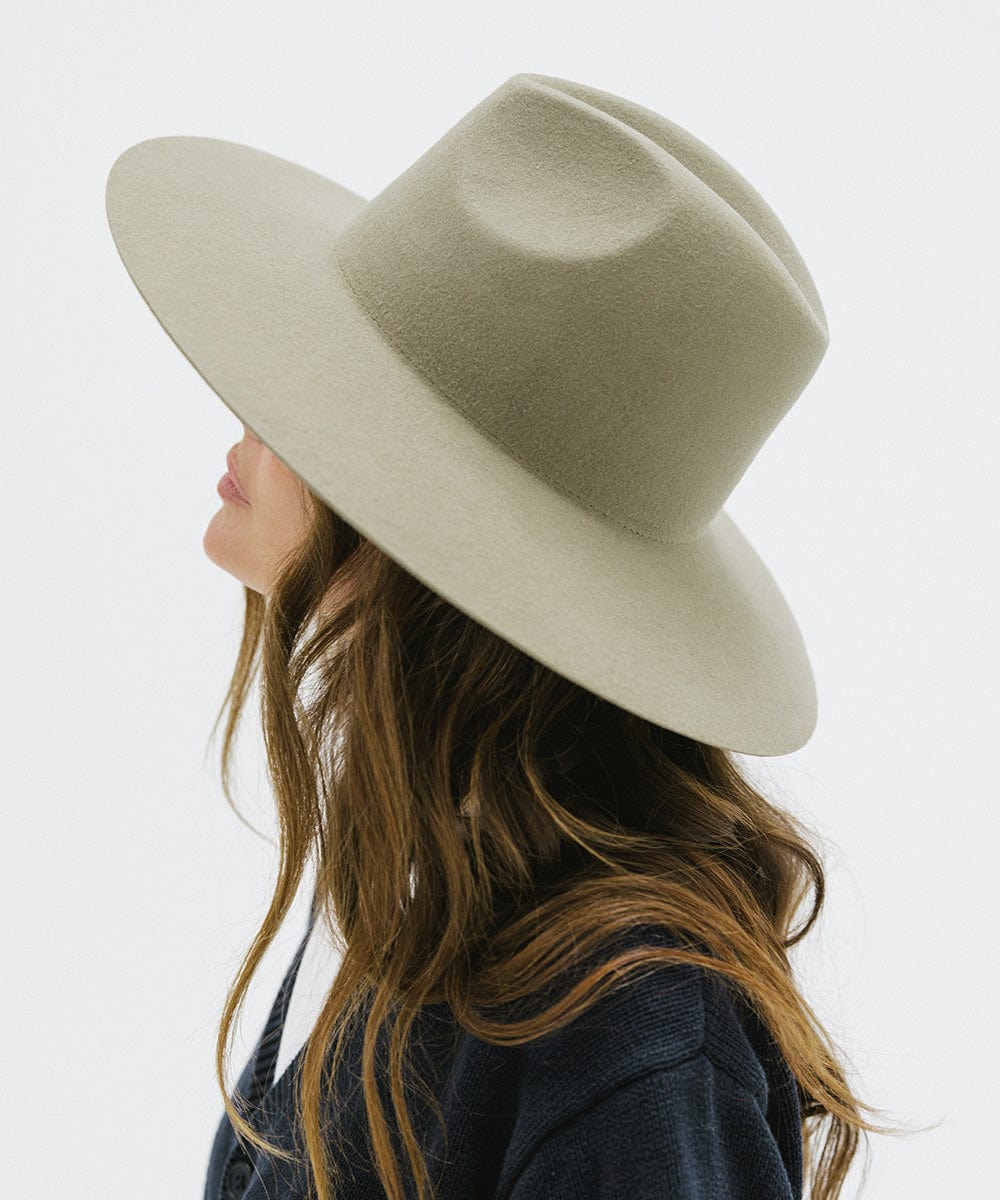 Gigi Pip felt hats for women - Emma Wide Brim Fedora - classic fedora crown with a stiff, a-line brim [sage]