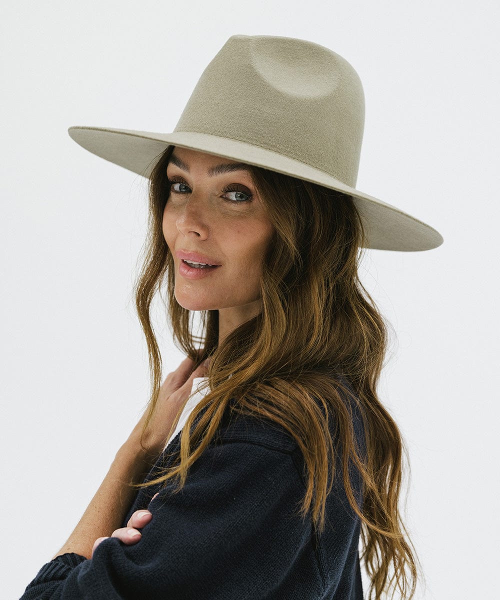 Gigi Pip felt hats for women - Emma Wide Brim Fedora - classic fedora crown with a stiff, a-line brim [sage]