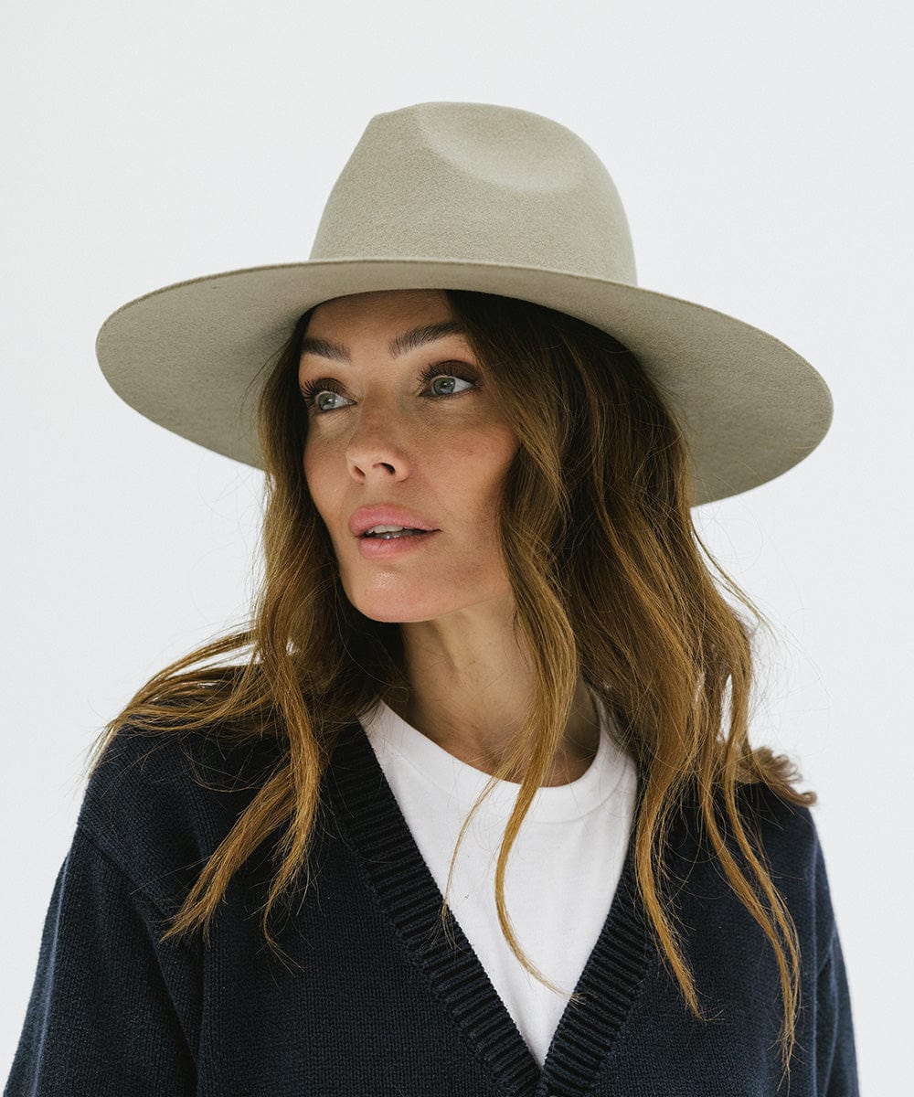 Gigi Pip felt hats for women - Emma Wide Brim Fedora - classic fedora crown with a stiff, a-line brim [sage]