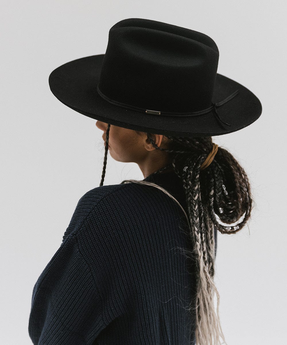 Gigi Pip felt hats for women - Ezra Western - classic cattleman crown with a stiff, upturned brim and features a removable tonal grosgrain band [black]