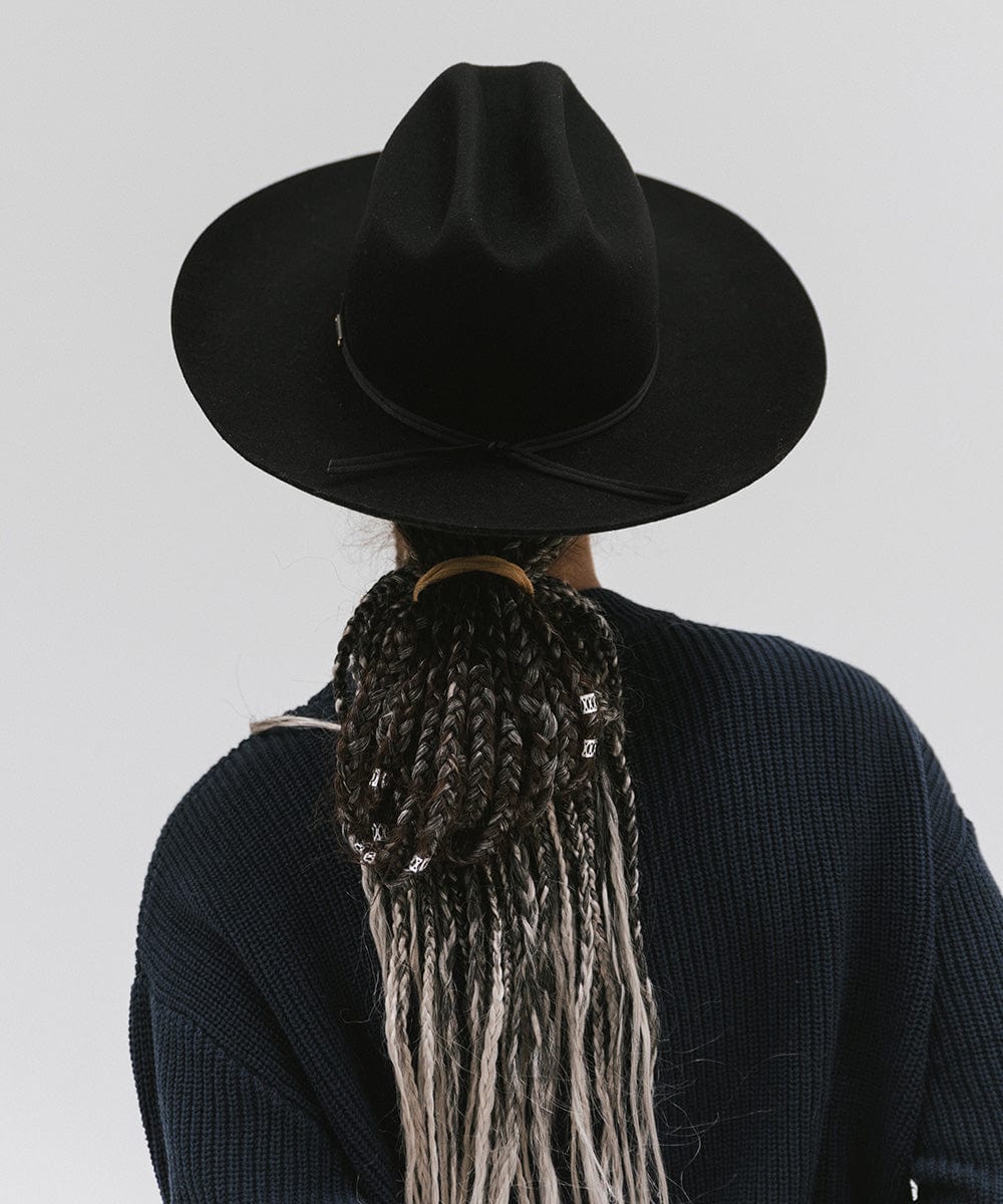 Gigi Pip felt hats for women - Ezra Western - classic cattleman crown with a stiff, upturned brim and features a removable tonal grosgrain band [black]