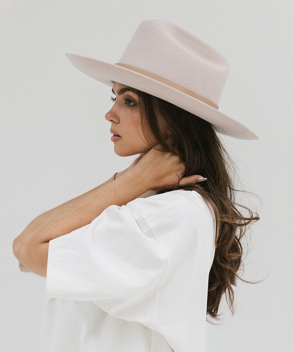 Gigi Pip felt hats for women - Ezra Western - classic cattleman crown with a stiff, upturned brim and features a removable tonal grosgrain band [ivory]