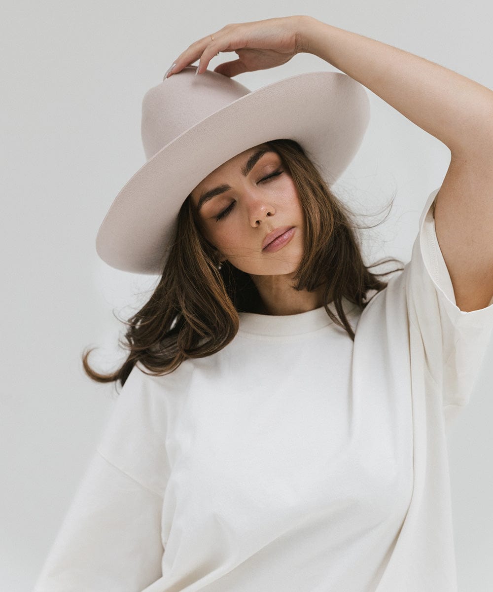 Gigi Pip felt hats for women - Ezra Western - classic cattleman crown with a stiff, upturned brim and features a removable tonal grosgrain band [ivory]