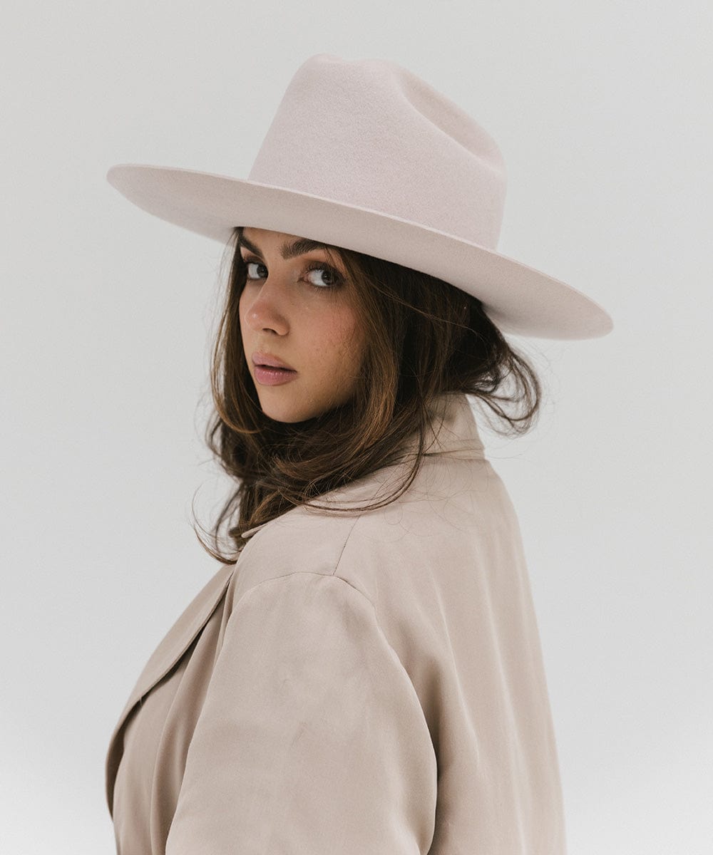 Gigi Pip felt hats for women - Ezra Western - classic cattleman crown with a stiff, upturned brim and features a removable tonal grosgrain band [ivory]