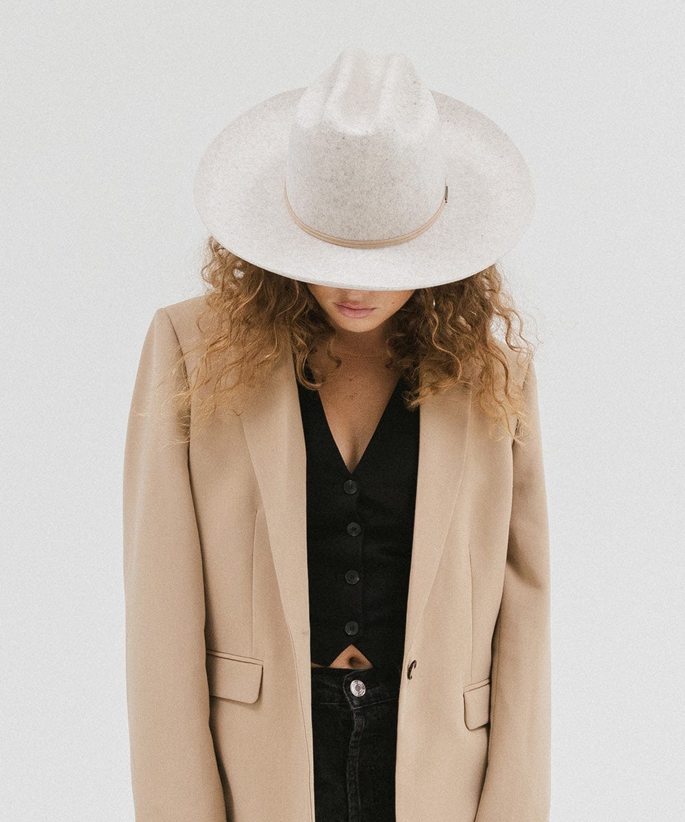 Gigi Pip felt hats for women - Ezra Western - classic cattleman crown with a stiff, upturned brim and features a removable tonal grosgrain band [mix grey]