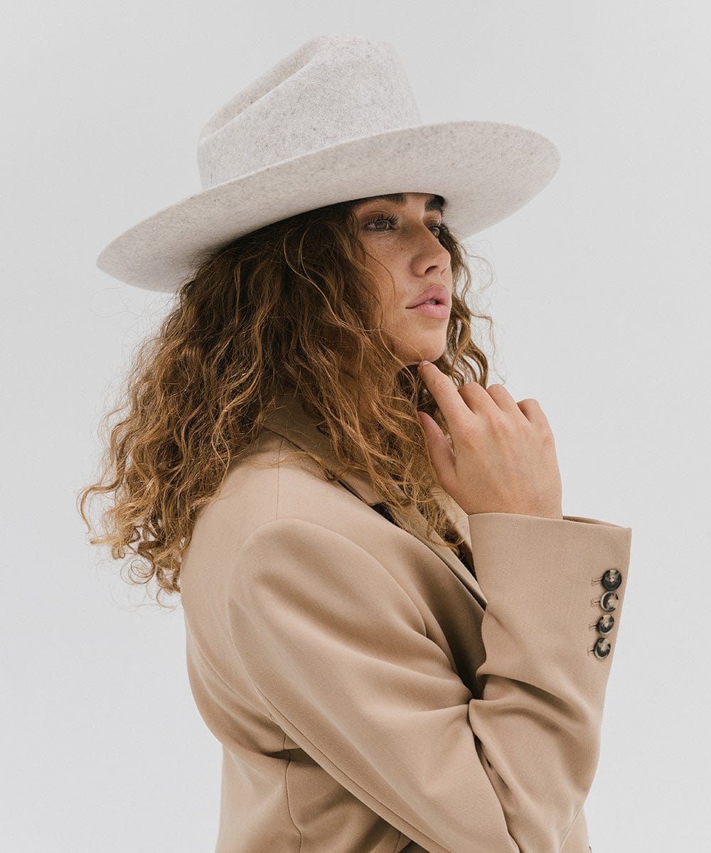 Gigi Pip felt hats for women - Ezra Western - classic cattleman crown with a stiff, upturned brim and features a removable tonal grosgrain band [mix grey]