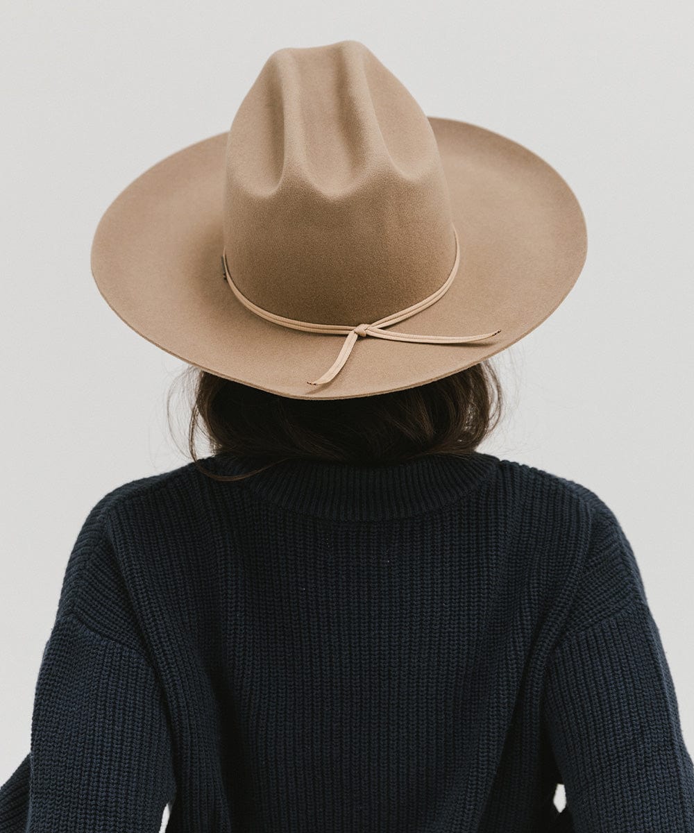 Gigi Pip felt hats for women - Ezra Western - classic cattleman crown with a stiff, upturned brim and features a removable tonal grosgrain band [tan]