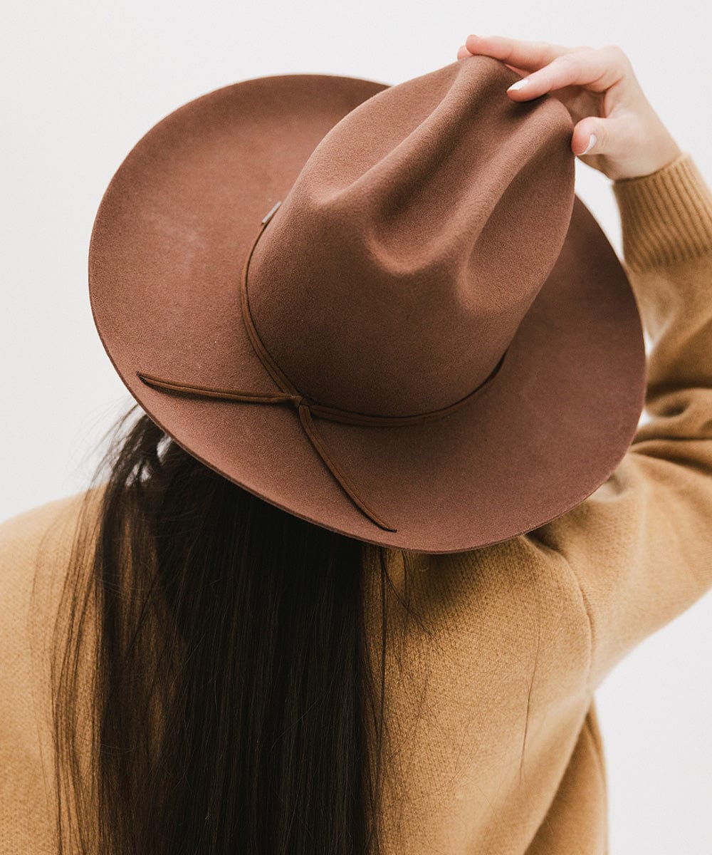 Gigi Pip felt hats for women - Ezra Western - classic cattleman crown with a stiff, upturned brim and features a removable tonal grosgrain band [dark oak]