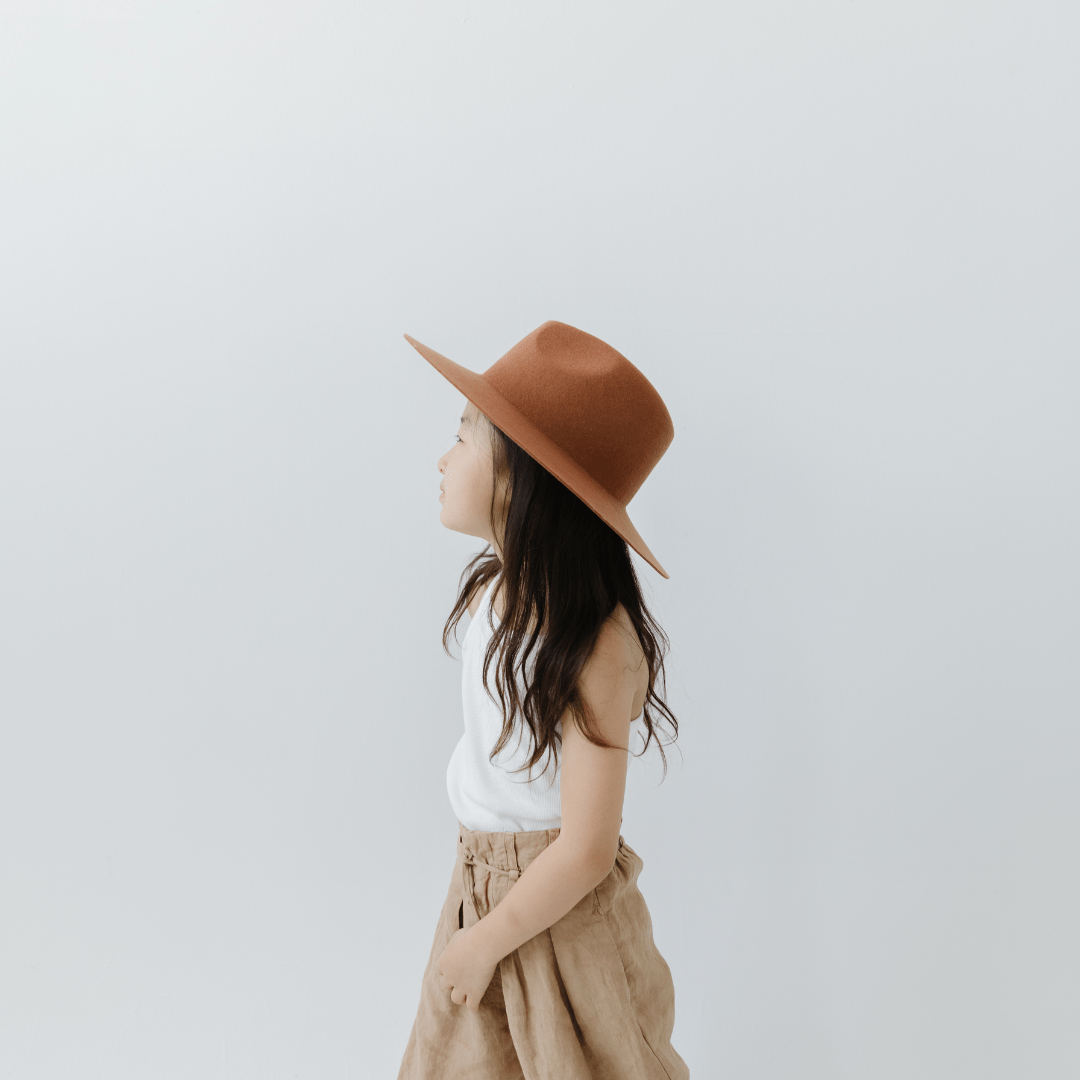 Gigi Pip felt hats for kids - Kids Emma Wide Brim Fedora - classic fedora crown with a stiff, a-line brim [terracotta]