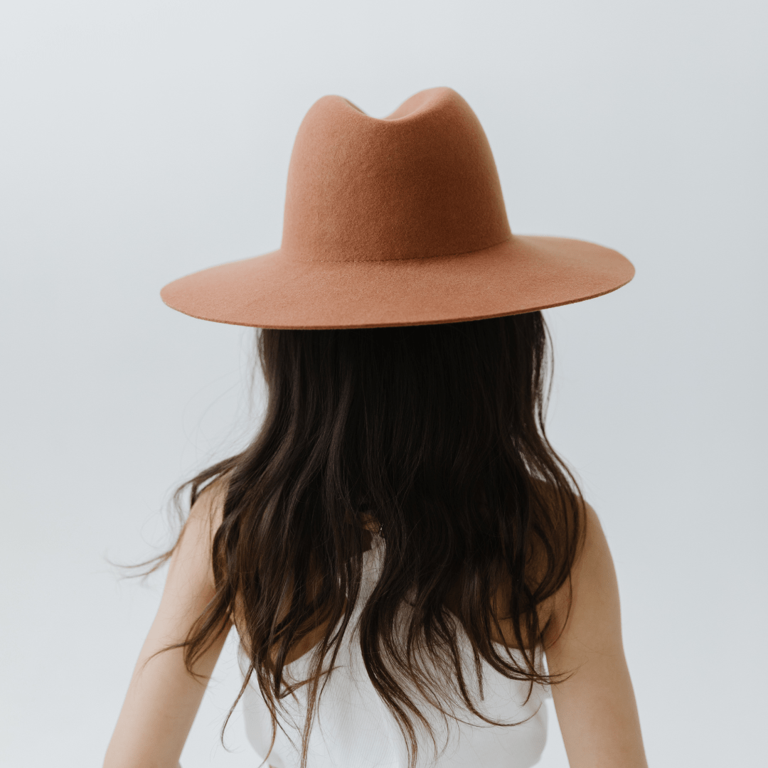 Gigi Pip felt hats for kids - Kids Emma Wide Brim Fedora - classic fedora crown with a stiff, a-line brim [terracotta]