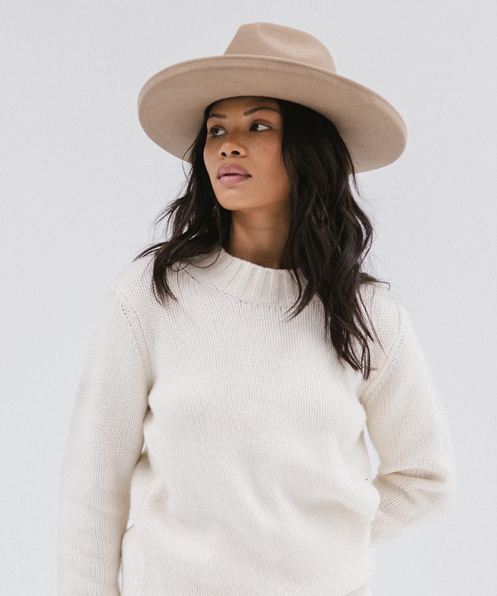 Gigi Pip felt hats for women - Maude Pencil Brim - curved crown with a stiff, wide brim with pencil rolled up edge [tan]