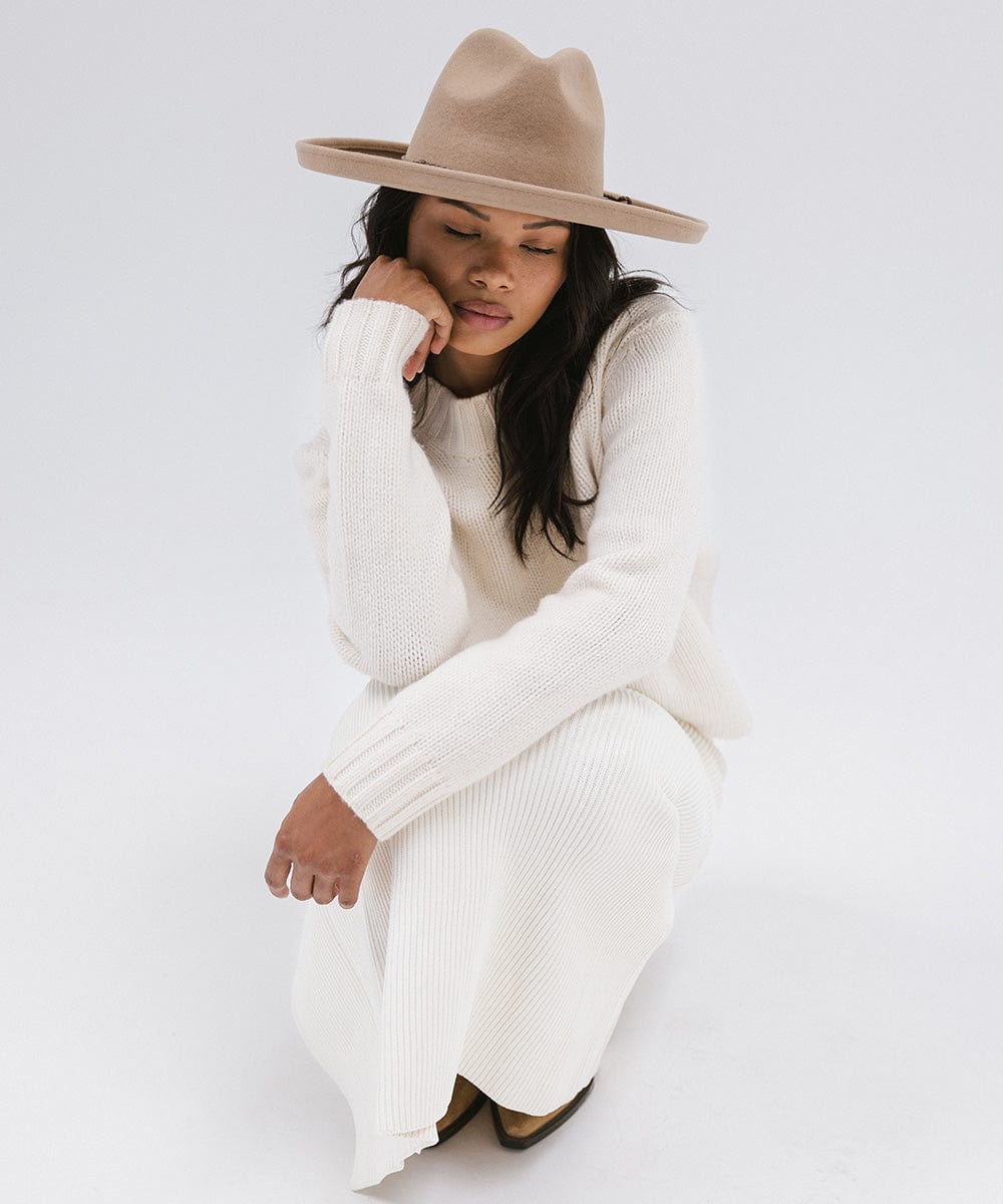 Gigi Pip felt hats for women - Maude Pencil Brim - curved crown with a stiff, wide brim with pencil rolled up edge [tan]