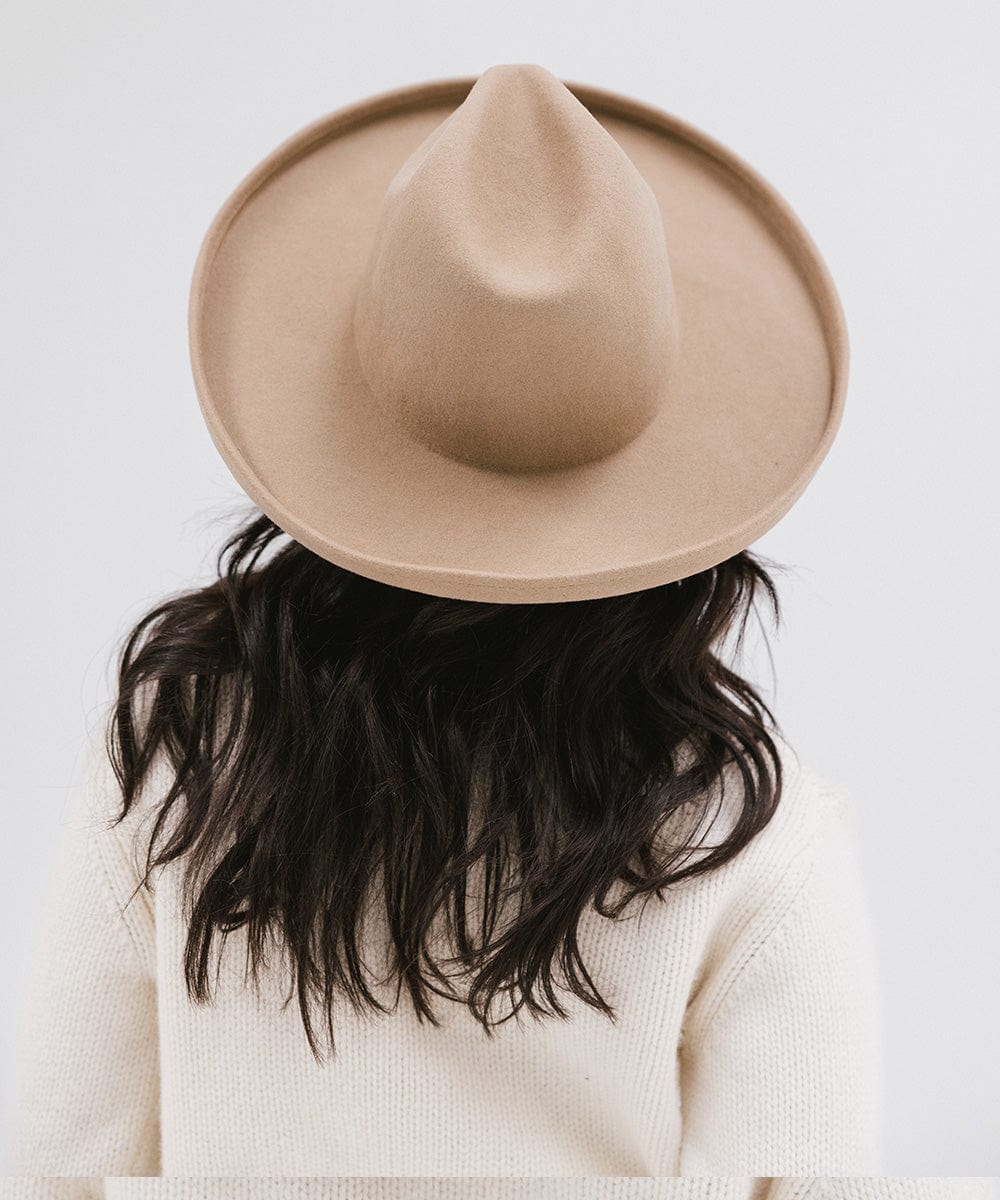 Gigi Pip felt hats for women - Maude Pencil Brim - curved crown with a stiff, wide brim with pencil rolled up edge [tan]