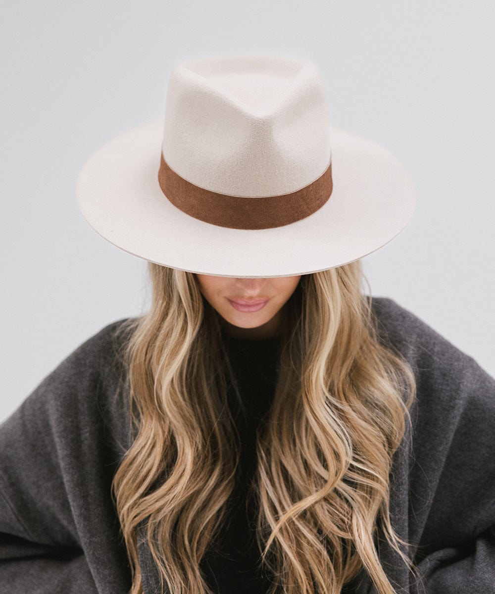 Gigi Pip felt hats for women - Miller Fedora - teardrop fedora with tall front crown and a structured flat brim [ivory]