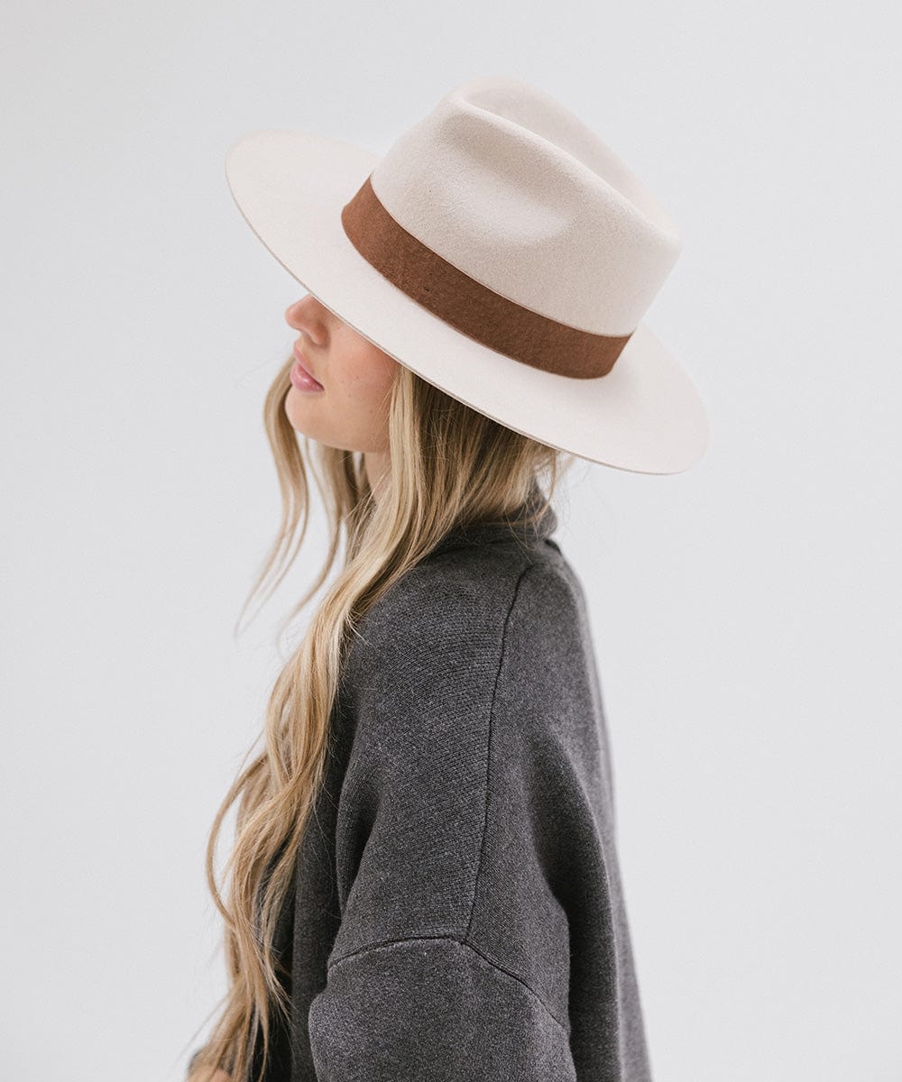 Gigi Pip felt hats for women - Miller Fedora - teardrop fedora with tall front crown and a structured flat brim [ivory]