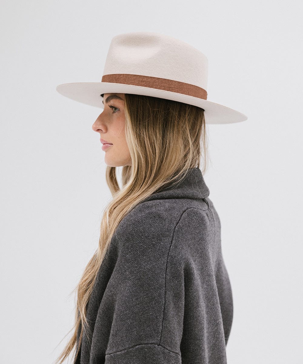 Gigi Pip felt hats for women - Miller Fedora - teardrop fedora with tall front crown and a structured flat brim [ivory]