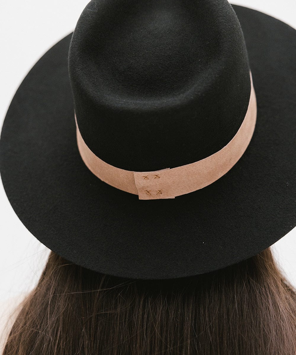 Gigi Pip felt hats for women - Miller Fedora - teardrop fedora with tall front crown and a structured flat brim [black-brown]