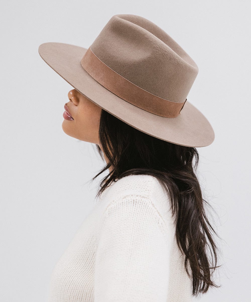 Gigi Pip felt hats for women - Miller Fedora - teardrop fedora with tall front crown and a structured flat brim [brown]