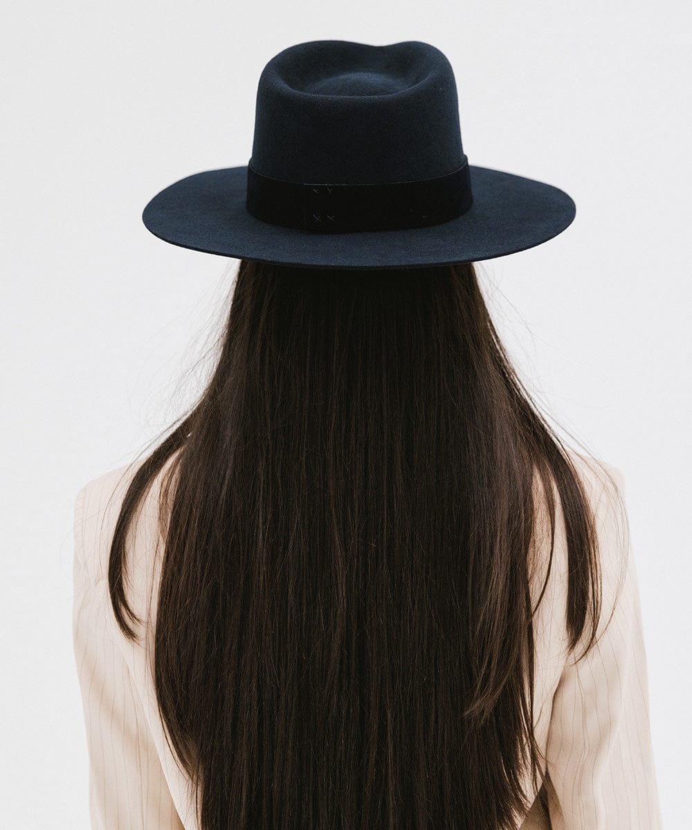 Gigi Pip felt hats for women - Miller Fedora - teardrop fedora with tall front crown and a structured flat brim [navy]