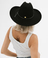 Gigi Pip felt hats for women - Rendon Gus Crown - 100% bolivian wool classic western shape with a Gus crown + a curved roll brim featuring a gold plated Gigi Pip pin on the back of the crown [black]