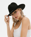 Gigi Pip felt hats for women - Rendon Gus Crown - 100% bolivian wool classic western shape with a Gus crown + a curved roll brim featuring a gold plated Gigi Pip pin on the back of the crown [black]