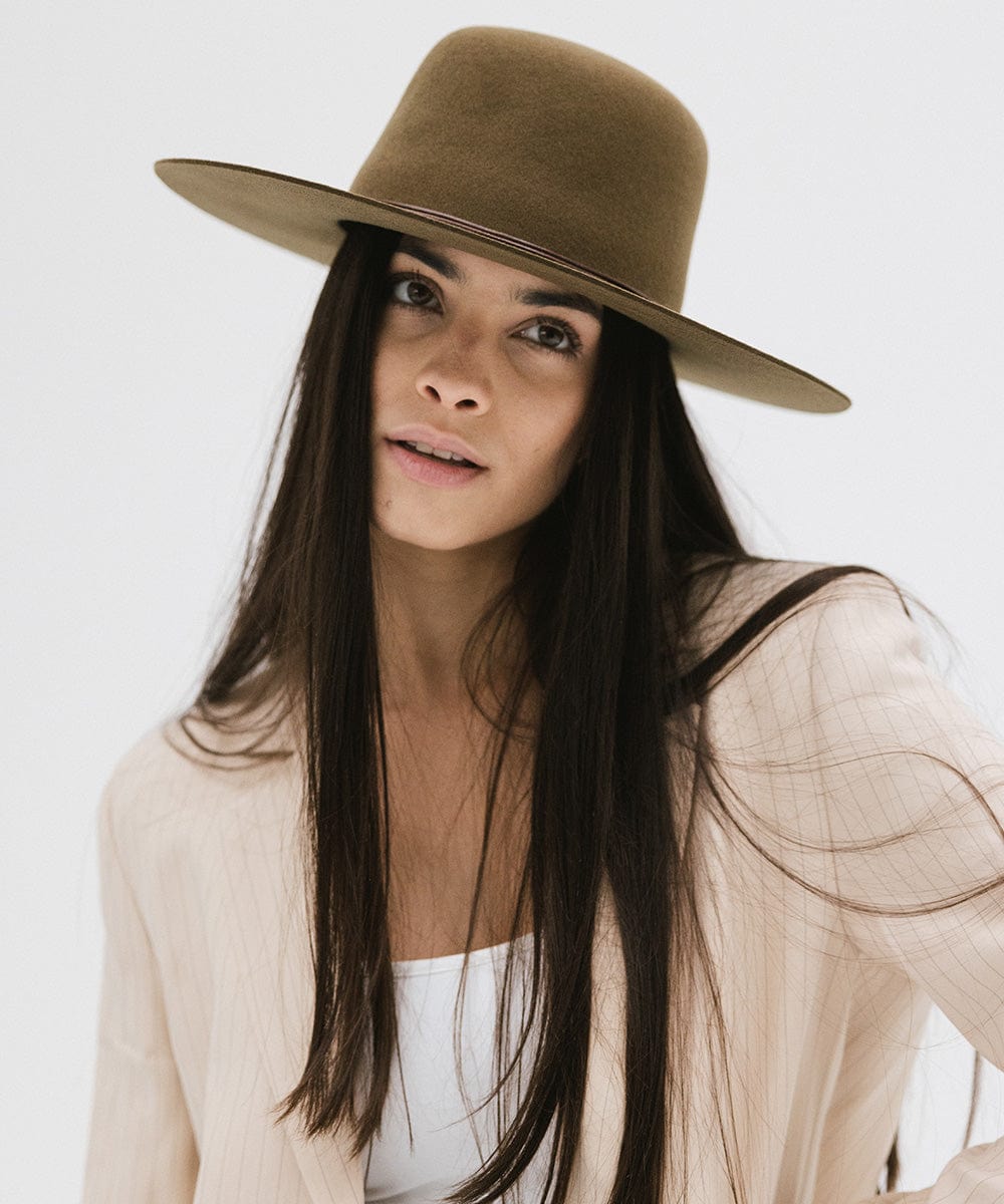 Gigi Pip felt hats for women - Rue Open Crown - classic open crown with a structured semi-wide brim [olive]