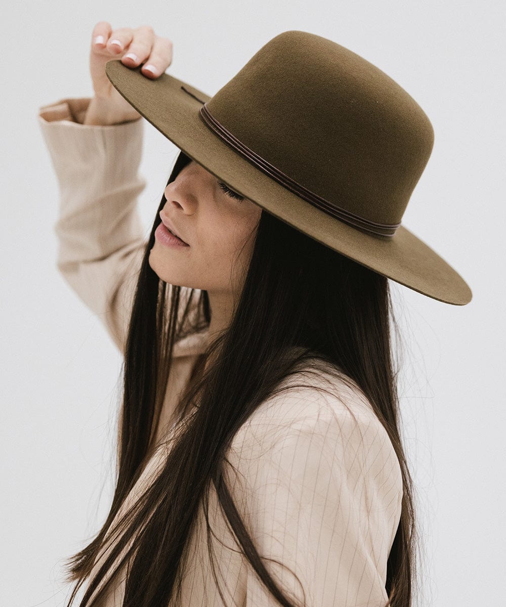 Gigi Pip felt hats for women - Rue Open Crown - classic open crown with a structured semi-wide brim [olive]