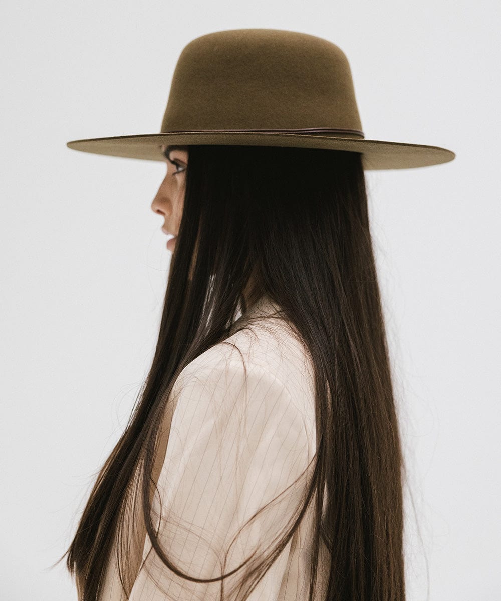 Gigi Pip felt hats for women - Rue Open Crown - classic open crown with a structured semi-wide brim [olive]