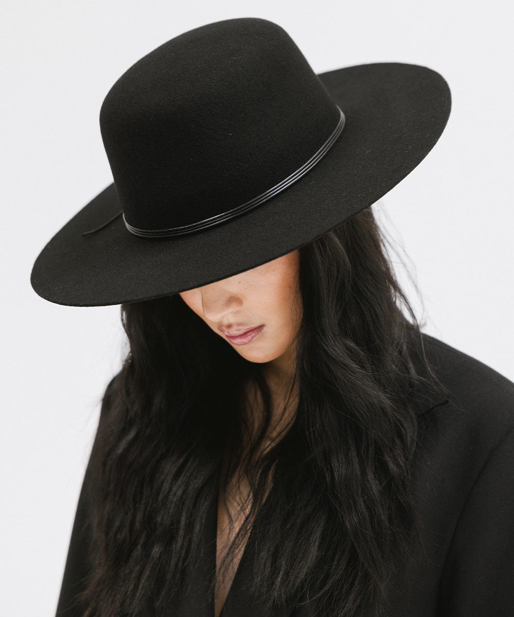 Gigi Pip felt hats for women - Rue Open Crown - classic open crown with a structured semi-wide brim [black]