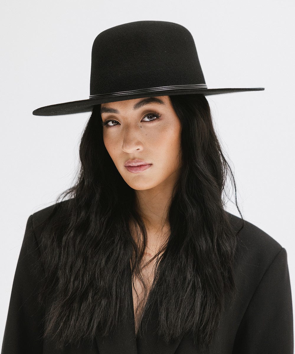 Gigi Pip felt hats for women - Rue Open Crown - classic open crown with a structured semi-wide brim [black]