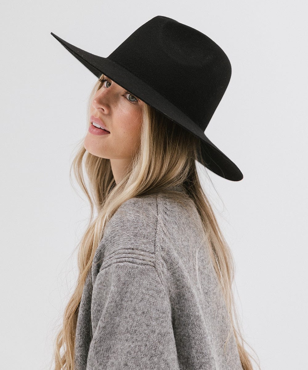 Gigi Pip felt hats for women - Scottie Wide Brim Fedora - classic fedora crown with a stiff, a-line brim [black]