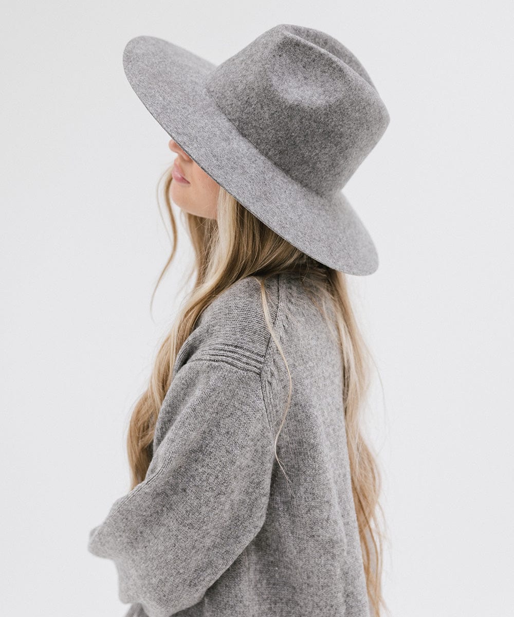 Gigi Pip felt hats for women - Scottie Wide Brim Fedora - classic fedora crown with a stiff, a-line brim [grey]