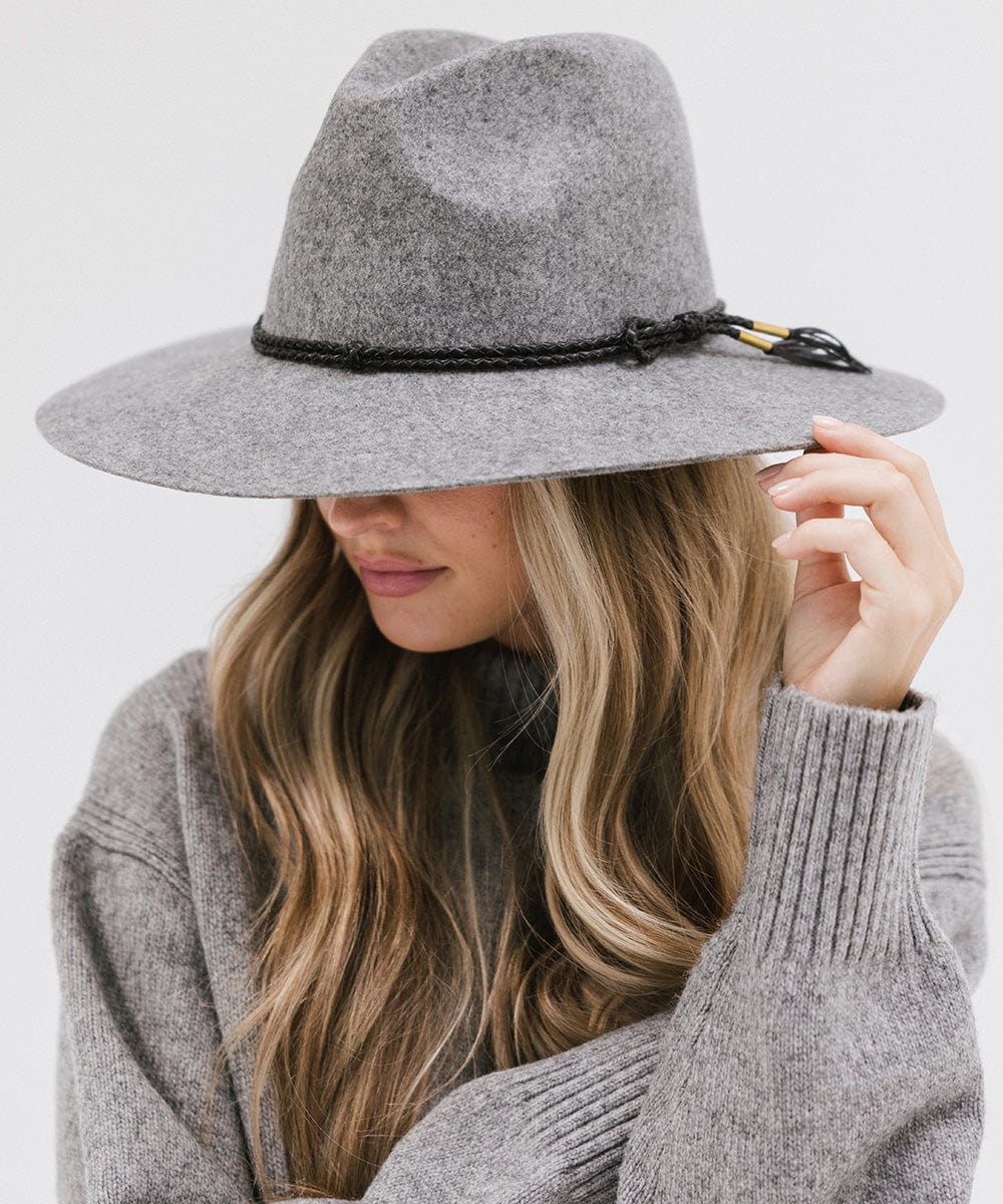 Gigi Pip felt hats for women - Scottie Wide Brim Fedora - classic fedora crown with a stiff, a-line brim [grey]