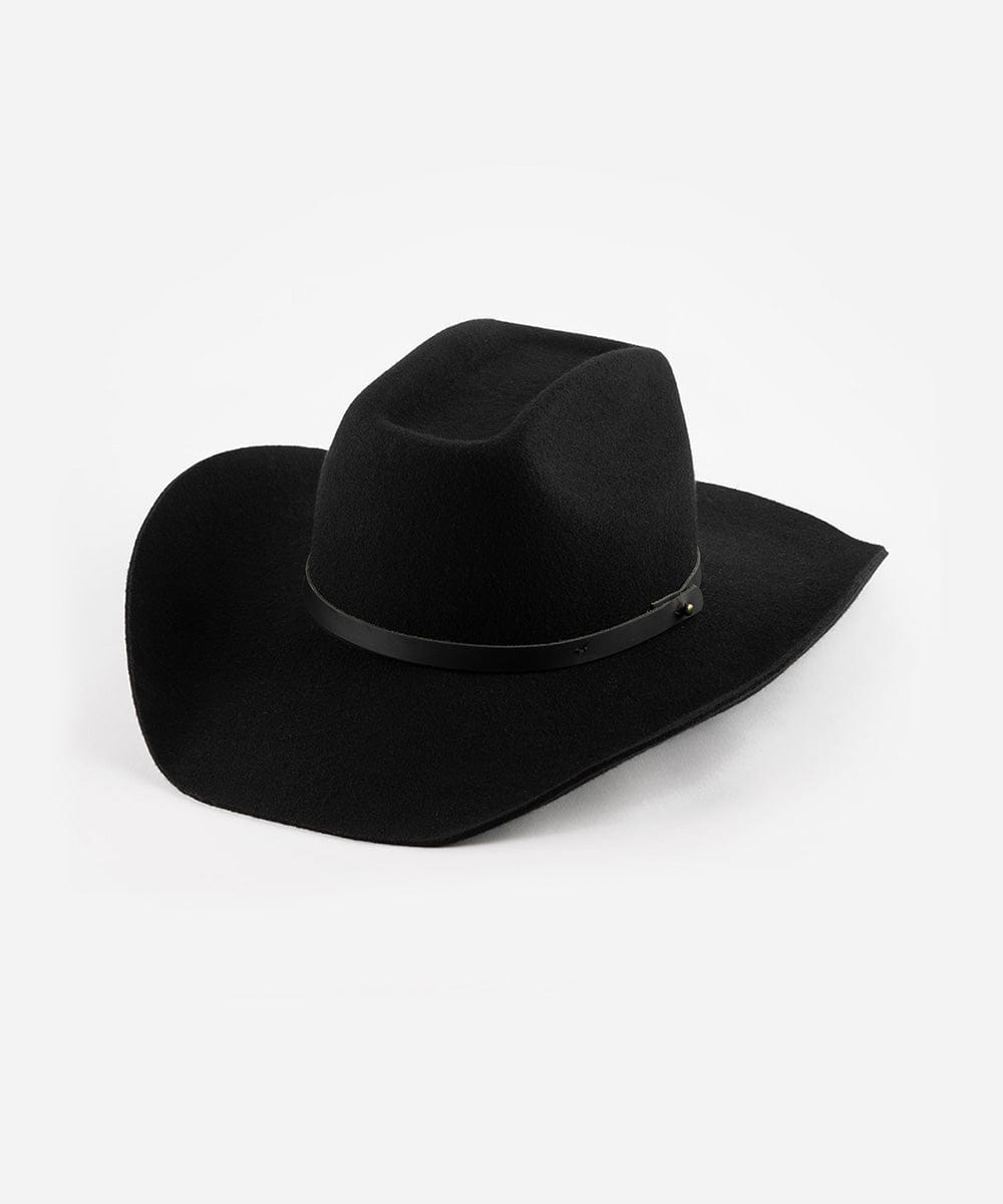 Shane Brick Top Western Hat For Women - Gigi Pip Women's Felt Hats - tall classic brick top western cowboy hat featuring an attached tonal buckle band [black]