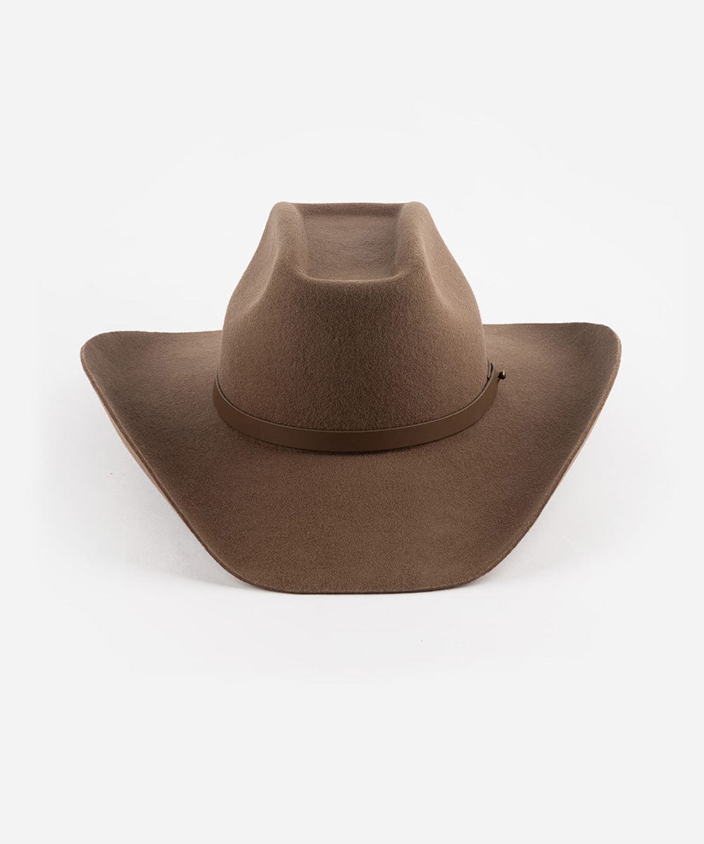 Shane Brick Top Western Hat For Women - Gigi Pip Women's Felt Hats - tall classic brick top western cowboy hat featuring an attached tonal buckle band [chocolate]