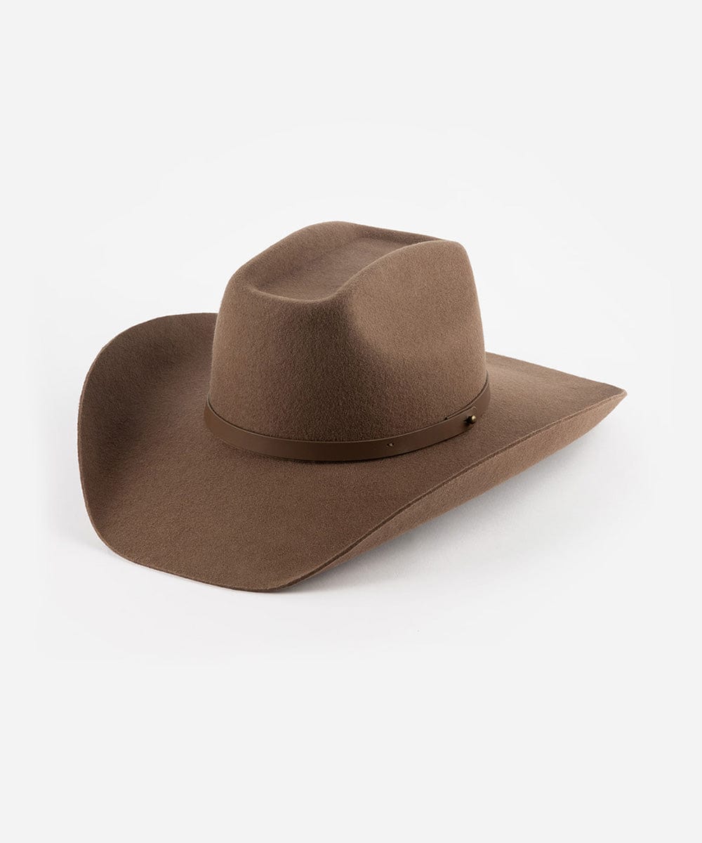 Shane Brick Top Western Hat For Women - Gigi Pip Women's Felt Hats - tall classic brick top western cowboy hat featuring an attached tonal buckle band [chocolate]