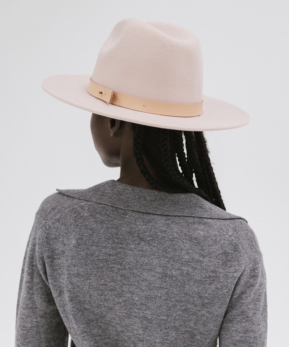 Gigi Pip felt hats for women - Shiloh Fedora with Leather Band - classic fedora with a stiff, flat brim and features a nude leather band [blush pink]