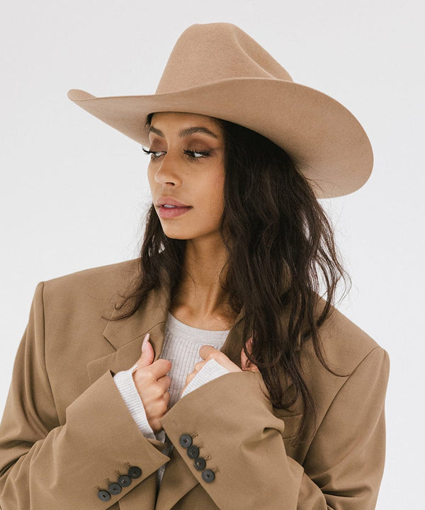 Gigi Pip felt hats for women - Teddy Cattleman - 100% australian wool classic cattleman crown with a wide upturned brim [brown]