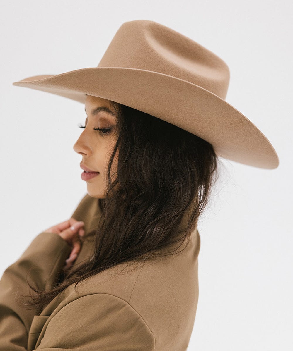 Gigi Pip felt hats for women - Teddy Cattleman - 100% australian wool classic cattleman crown with a wide upturned brim [brown]